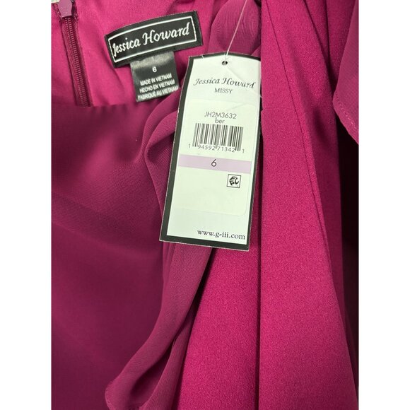 Jessica Howard Women's Embellished Boat Neck Chiffon Caped Sheath Dress 6 NWT's - Picture 6 of 8